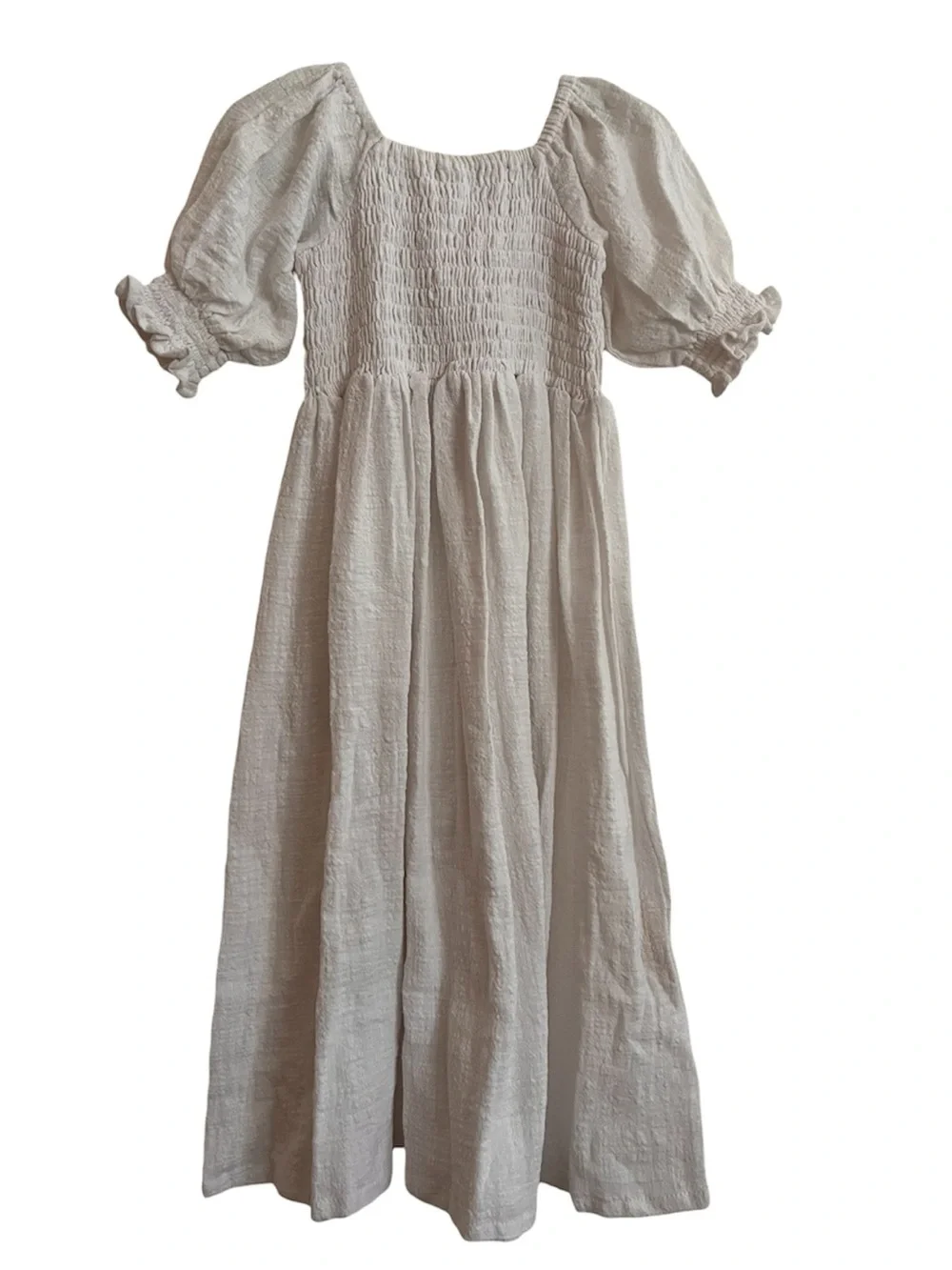 NEW Illoura the Label Smocked White Puff Sleeve Maxi Dress